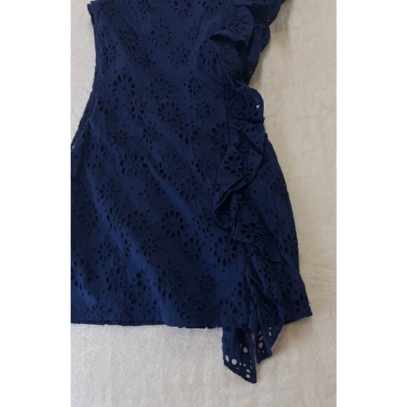 Lovers + Friends Seana Mini Dress Womens XXS Deep Navy One Shoulder Eyelet - Picture 5 of 15